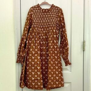 Apolina Brown Floral Long Sleeve Smocked Dress 9 to 11 years